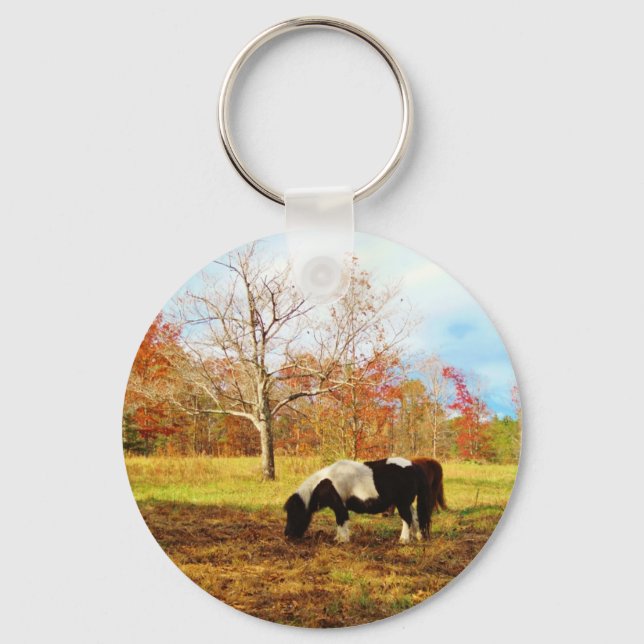 Svartvit Miniature Pony/Horse Nyckelring (Framsida)