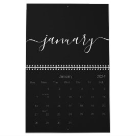 Svartvit minimalistisk 2024 kalender