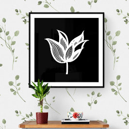 Svartvit, minimalistisk blombild poster