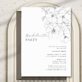 Svartvit minimalistisk Blommigt Bachelorette Party Inbjudningar