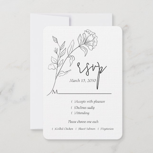 Svartvit minimalistisk Blommigt Bröllop OSA Kort (Framsida)