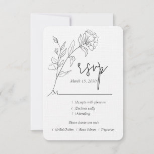 Svartvit minimalistisk Blommigt Bröllop OSA Kort