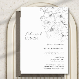 Svartvit minimalistisk Blommigt - repetition Lunch Inbjudningar