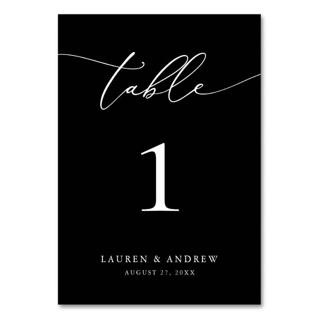 Svartvit minimalistisk Bröllop | Händelsens Anpass Bordsnummer (Framsidan)