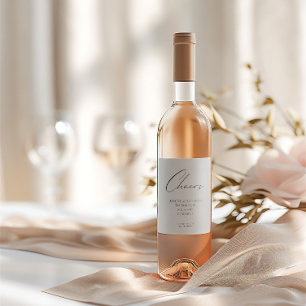 Svartvit minimalistisk "Cheers to Kärlek" Bröllop Vinflaska Etikett