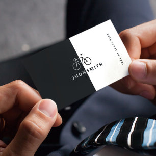 Svartvit, minimalistisk cykelcyklist QR-kod Visitkort