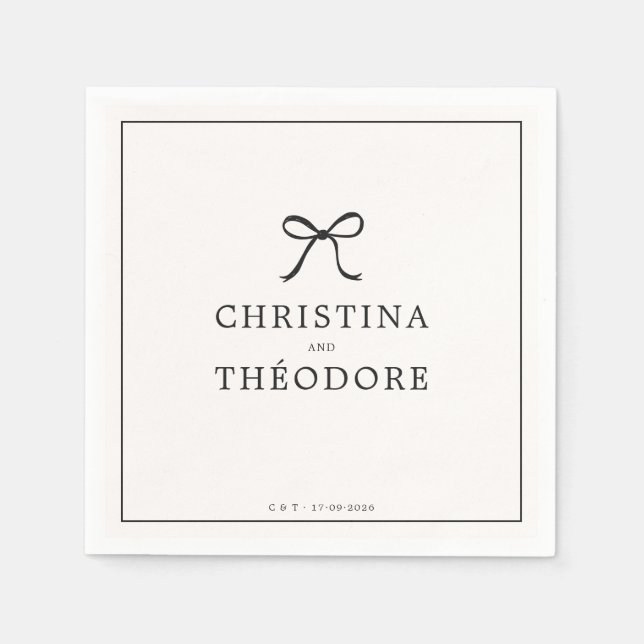 Svartvit minimalistisk Elegant bröllop Napkins Pappersservett (Framsidan)