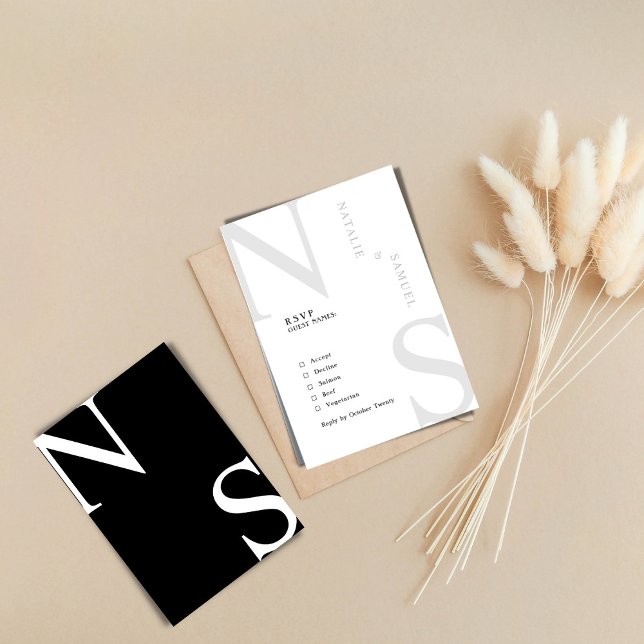 Svartvit, minimalistisk Elegant, fet Initialer Brö OSA Kort (Skapare uppladdad)