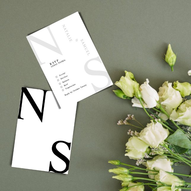 Svartvit, minimalistisk Elegant, fet Initialer Brö OSA Kort (Skapare uppladdad)