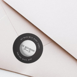 Svartvit minimalistisk familj Namn Adress Runt Klistermärke