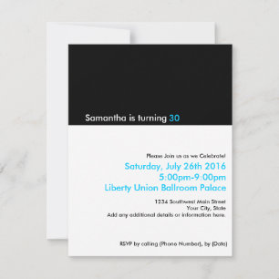 Svartvit minimalistisk Födelsedagsfest Inbjudningar