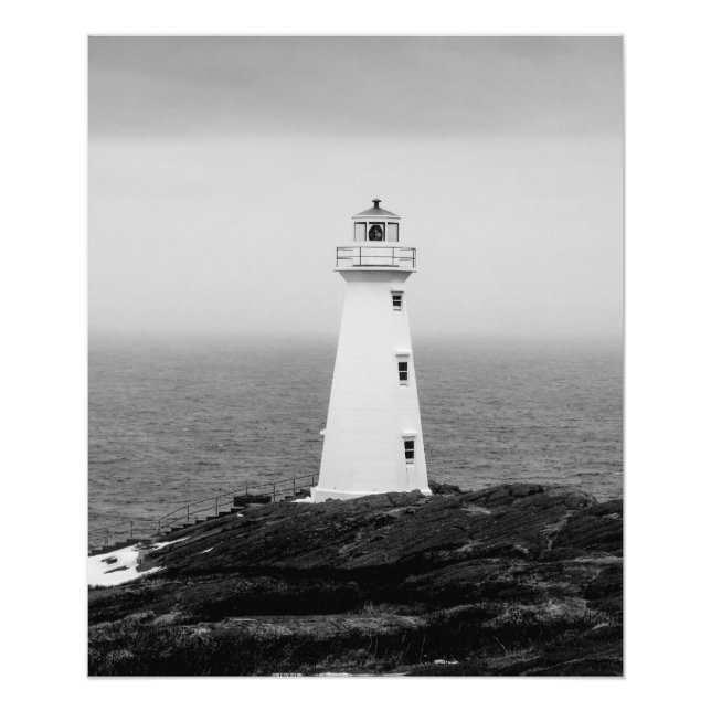 Svartvit minimalistisk fyr fototryck (Framsidan)