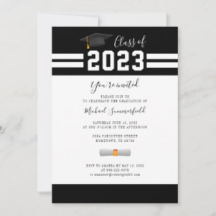 Svartvit minimalistisk grad Party i studenten 2025 Inbjudningar