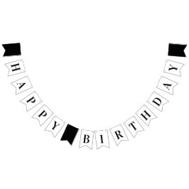 Svartvit minimalistisk Grattis på födelsedagen Vimplar