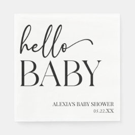 Svartvit, minimalistisk Hej Baby Baby Shower Pappersservett