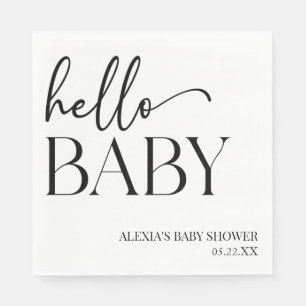 Svartvit, minimalistisk Hej Baby Baby Shower Pappersservett