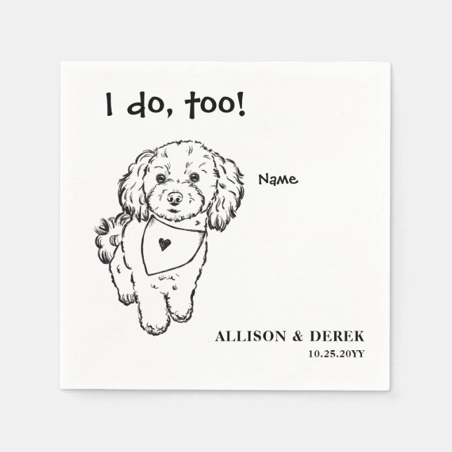 Svartvit minimalistisk Hund Bröllop Pappersservett (Framsidan)
