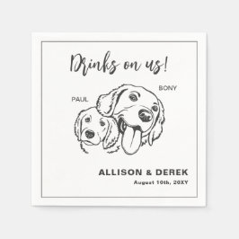 Svartvit minimalistisk Hund Cat Pet Bröllop Pappersservett