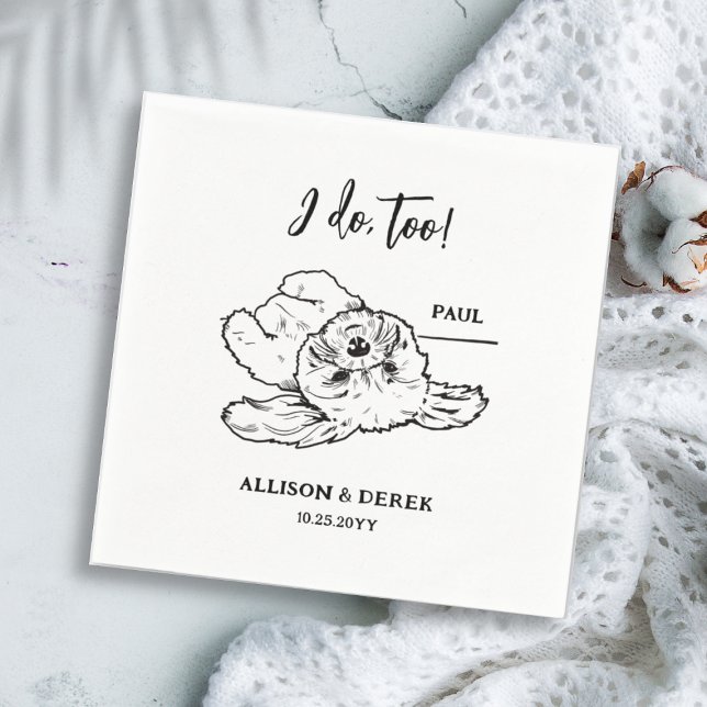 Svartvit minimalistisk Hund Cat Pet Bröllop Pappersservett (Skapare uppladdad)