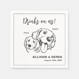 Svartvit minimalistisk Hund Cat Pet Bröllop Pappersservett