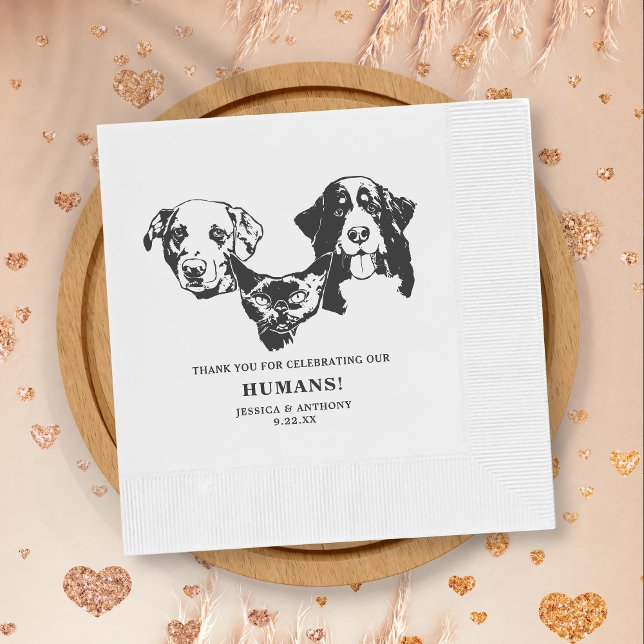Svartvit minimalistisk Hund Pet Bröllop Pappersservett (Skapare uppladdad)