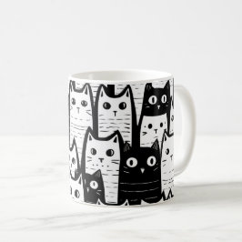 Svartvit minimalistisk katt Mönster Kaffemugg