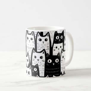 Svartvit minimalistisk katt Mönster Kaffemugg