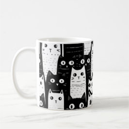 Svartvit minimalistisk katt Mönster Kaffemugg