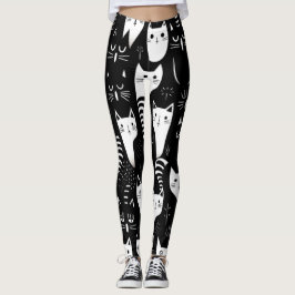 Svartvit minimalistisk katt Mönster Leggings