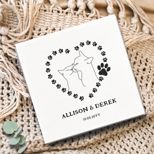 Svartvit, minimalistisk katter Pet Bröllop Pappersservett (Skapare uppladdad)