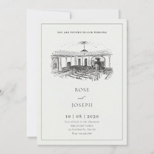 Svartvit minimalistisk kyrka bröllop inbjudningar
