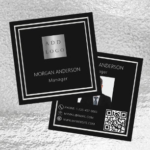 Svartvit minimalistisk logotyp QR-kod Fyrkantigt Visitkort
