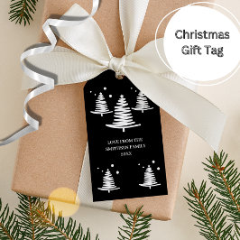 Svartvit, minimalistisk Märkre av Julgranar Gift Presentetikett