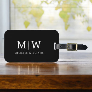 Svartvit, minimalistisk modern Monogram Bagagebricka