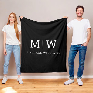 Svartvit, minimalistisk modern Monogram Fleecefilt