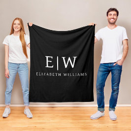 Svartvit, minimalistisk modern Monogram Fleecefilt