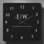 Svartvit, minimalistisk modern Monogram Fyrkantig Klocka<br><div class="desc">Vi presenterar vår moderna svartvita, minimalistiska monogramsamling: Enkelhet och sofistikering med våra minimalistiska utformningar, böjda för att sakta lyfta upp stil. Den här samlingen är skapad med ett stort öga för modern estetik och har en elegant svart och vit design som förstärks av monogram för personlig. Från chic till mångsidiga...</div>