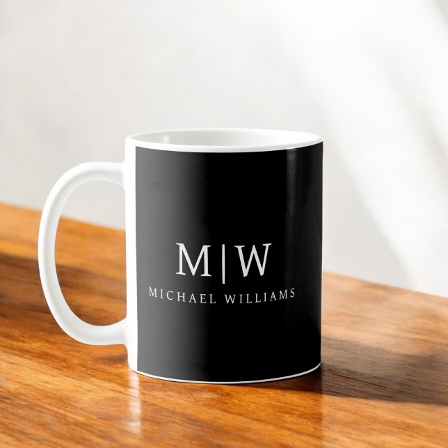 Svartvit, minimalistisk modern Monogram Kaffemugg (Skapare uppladdad)