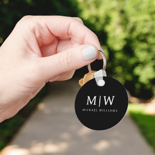 Svartvit, minimalistisk modern Monogram Nyckelring