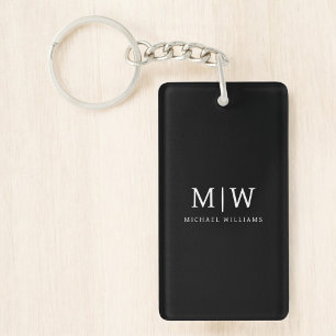 Svartvit, minimalistisk modern Monogram Nyckelring