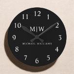 Svartvit, minimalistisk modern Monogram Rund Klocka<br><div class="desc">Vi presenterar vår moderna svartvita, minimalistiska monogramsamling: Enkelhet och sofistikering med våra minimalistiska utformningar, böjda för att sakta lyfta upp stil. Den här samlingen är skapad med ett stort öga för modern estetik och har en elegant svart och vit design som förstärks av monogram för personlig. Från chic till mångsidiga...</div>
