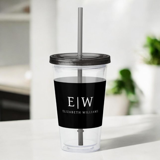 Svartvit, minimalistisk modern Monogram Take Away Mugg (Skapare uppladdad)
