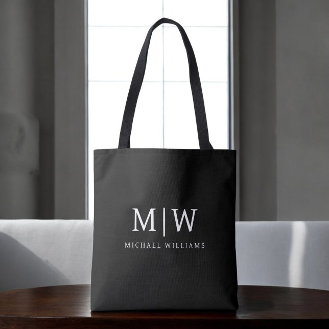 Svartvit, minimalistisk modern Monogram Tygkasse (Skapare uppladdad)
