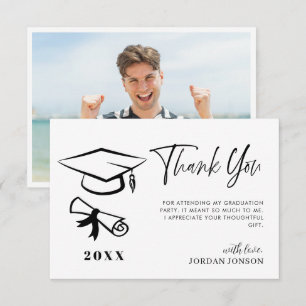 Svartvit, minimalistisk modern Studenten-foto Tack Kort