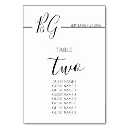 Svartvit, minimalistisk Monogram Bröllop Bordsnummer