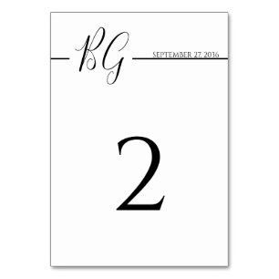 Svartvit, minimalistisk Monogram Bröllop Bordsnummer
