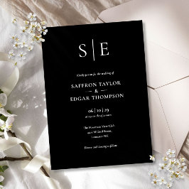 Svartvit, minimalistisk Monogram Bröllop Inbjudningar