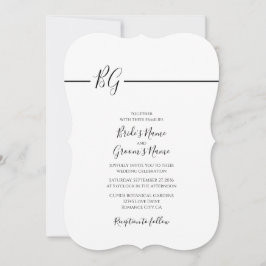 Svartvit, minimalistisk Monogram Bröllop Inbjudningar