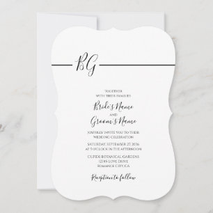 Svartvit, minimalistisk Monogram Bröllop Inbjudningar