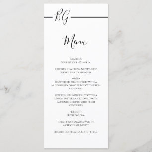 Svartvit, minimalistisk Monogram Bröllop Meny